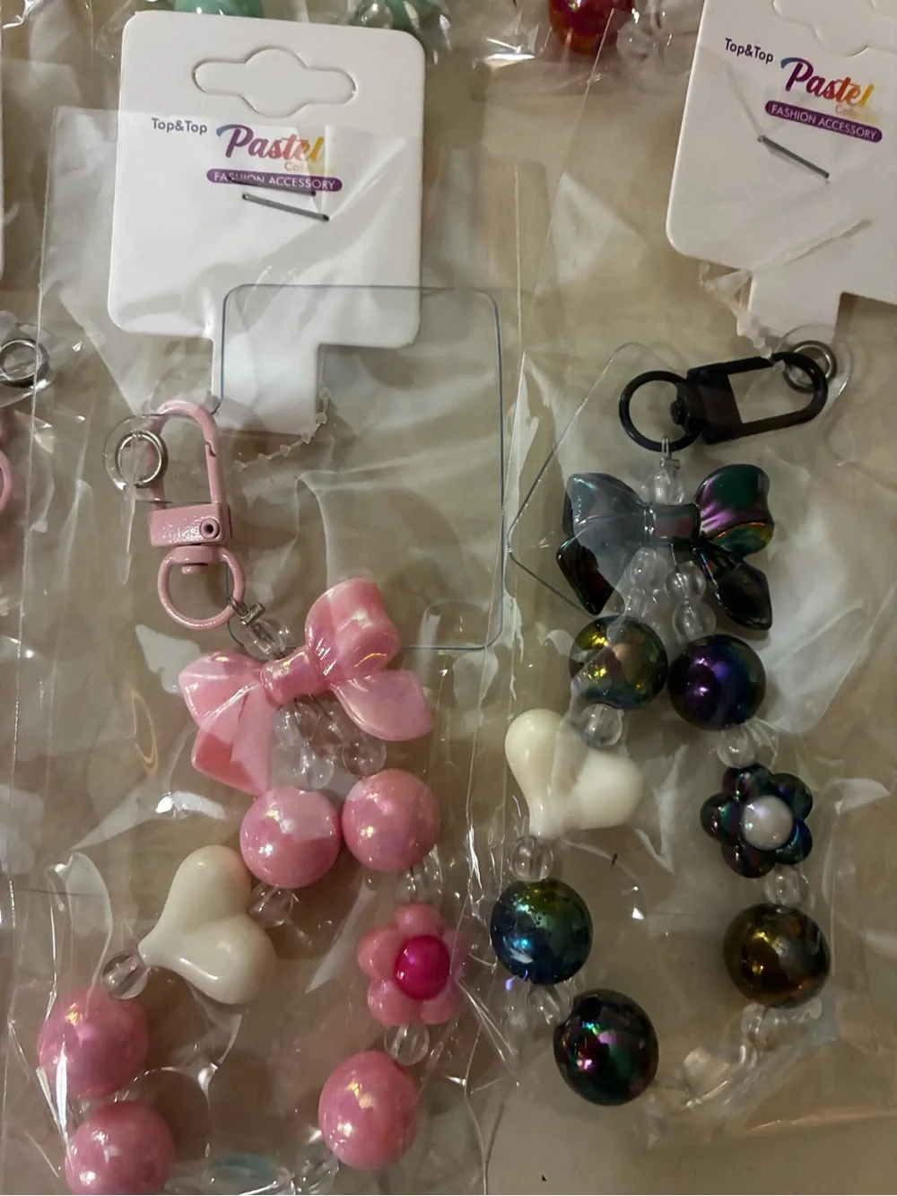 12- Cell phone charms wristlet Bow & beads Charm - Pastel Assorted Colors